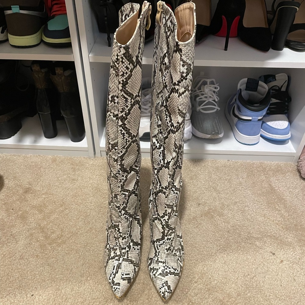 High snake print boots